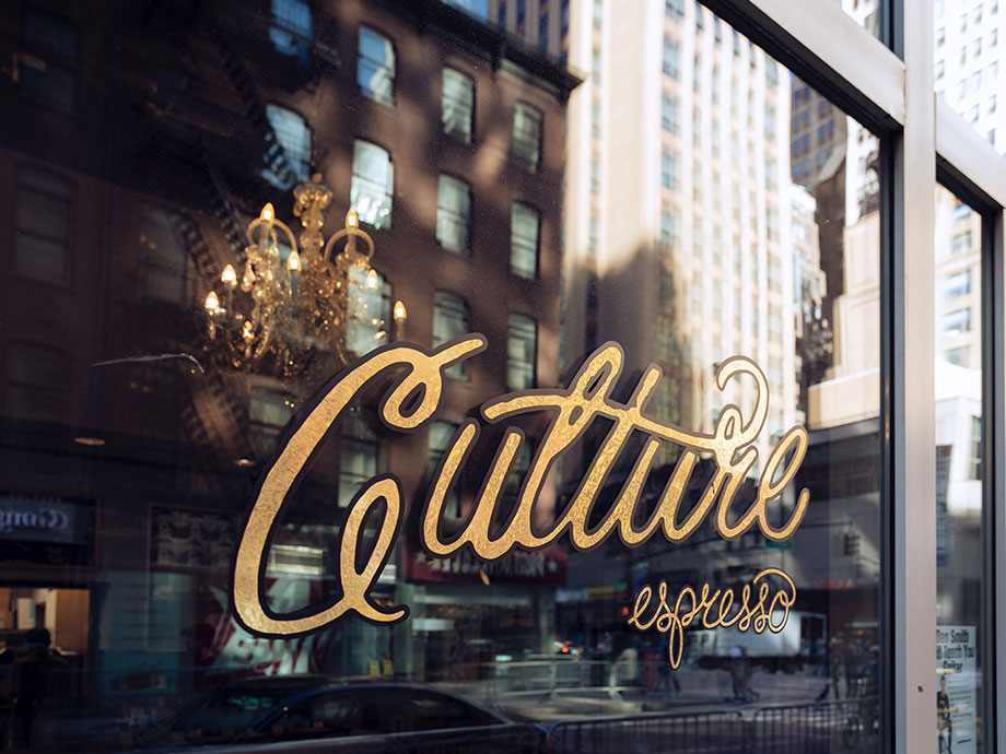 Window signage for Culture Espresso in NYC